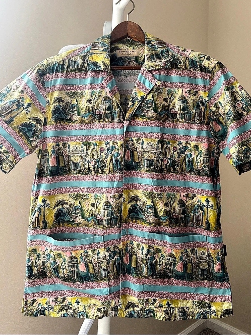 Burberry Rare Victorian London Print Camp Collar Shirt Men's Unisex Cotton - Picture 2 of 7